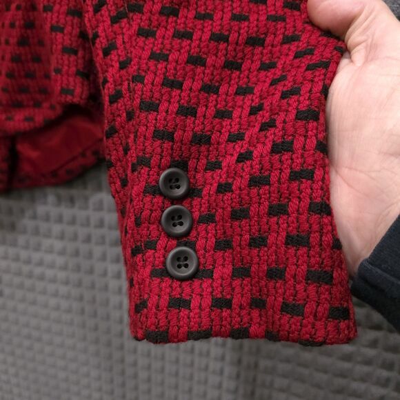VTG Krizia Italian Blazer Jacket Sz12 Red Wool Tweed Double Breasted Peacoat USA - Picture 11 of 16